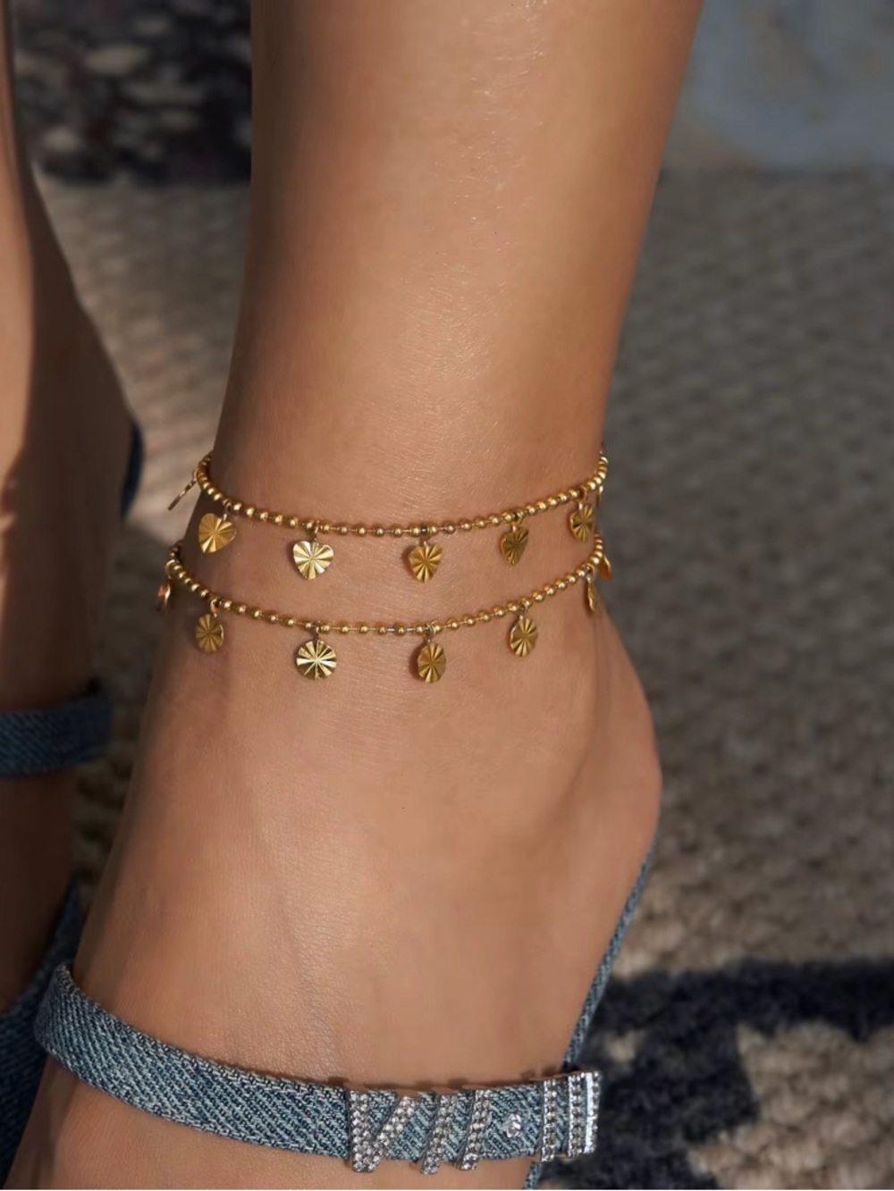 18K Gold Plated Disc Charm Beaded Anklet